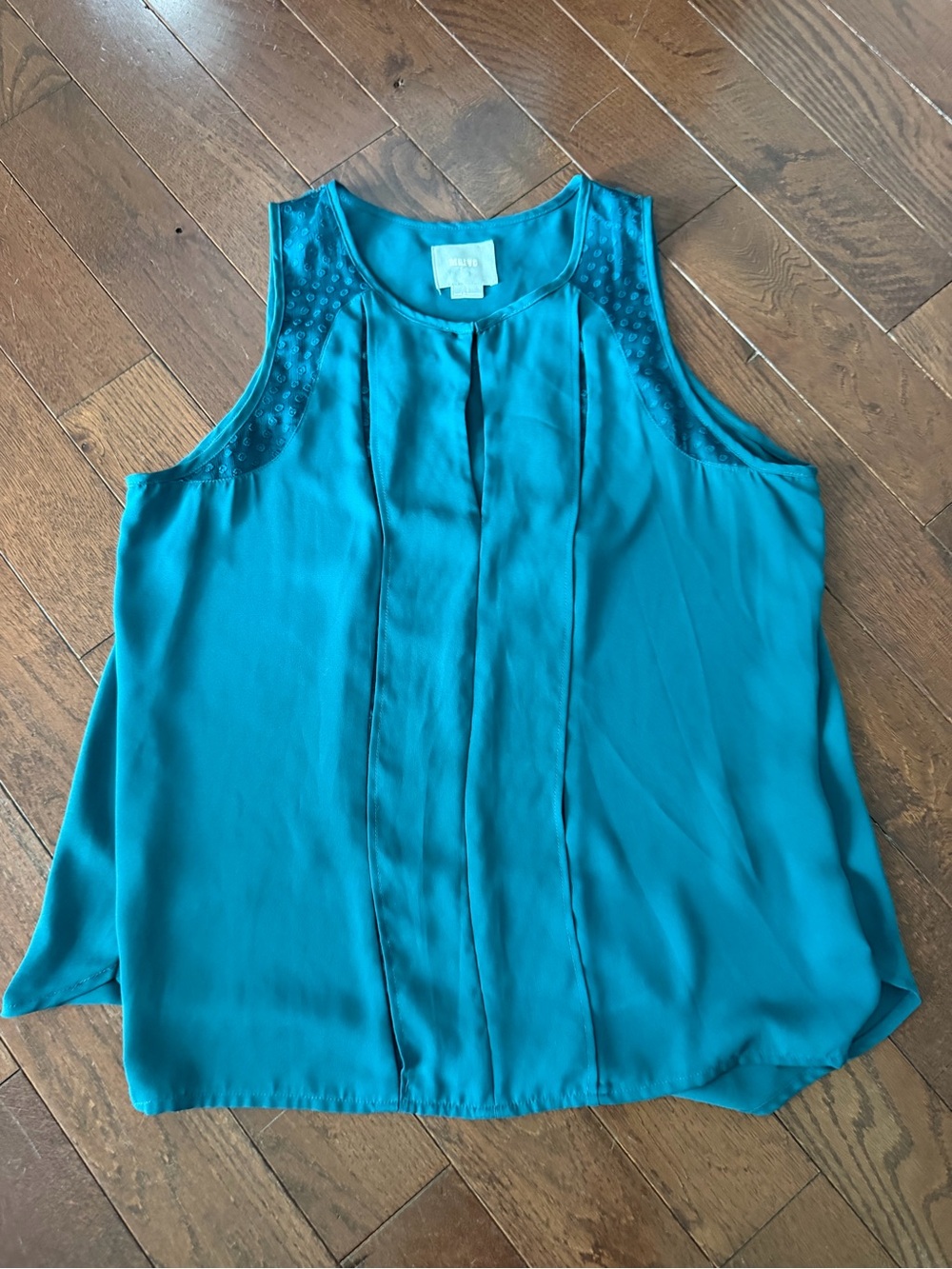Maeve Dark Teal Pleated w/ Lace Detail Sleeveless Blouse